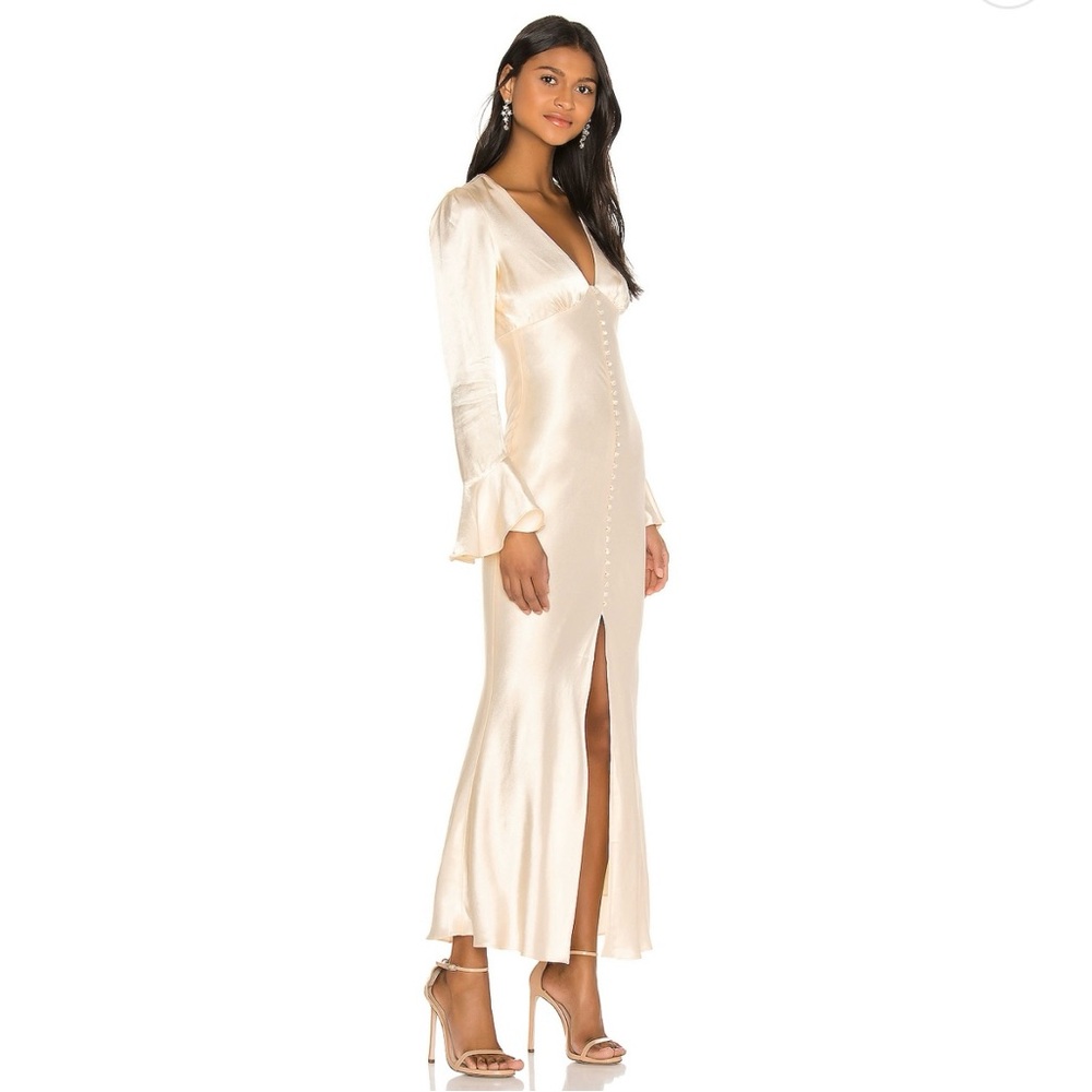 La Lune Frill Cuff Bias Midi Dress - Cream